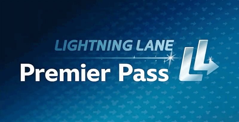 A graphic showing a stylized logo for "Lightning Lane Premier Pass".